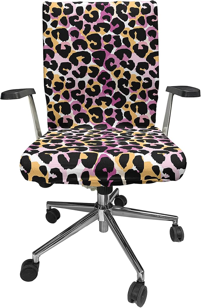 Ambesonne Leopard Print Office Chair Cover, Abstract Wild Exotic Animal Skin Pattern in Style with Vibrant Color, Stretchable Decorative Universal Size High Back Printed Slipcover, Pink Black