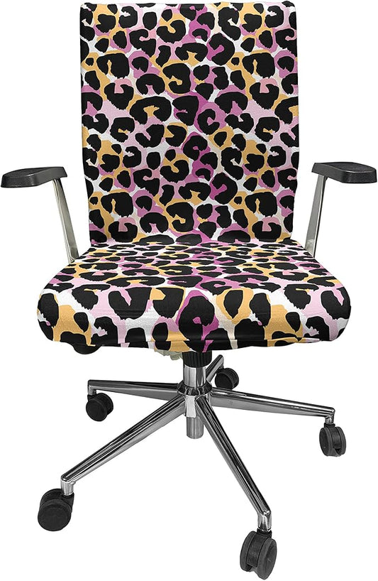 Ambesonne Leopard Print Office Chair Cover, Abstract Wild Exotic Animal Skin Pattern in Style with Vibrant Color, Stretchable Decorative Universal Size High Back Printed Slipcover, Pink Black