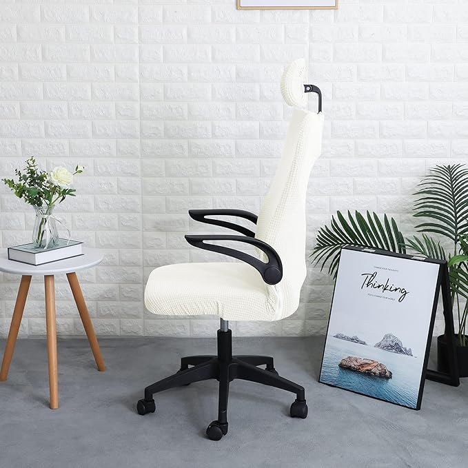 FORCHEER Ergonomic Office Chair Covers Set with Headrest Cover Water Repellent Managerial Chair Cover for Office Executive Chair，Ivory/Cream
