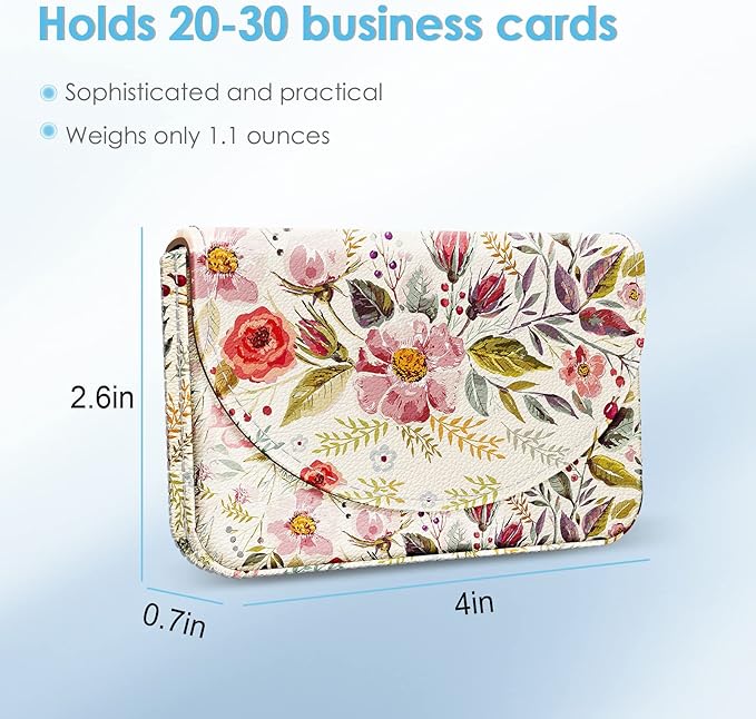 Business Card Holder，PU Leather Business Card Case Color Printing Pattern Card Holder Wallet，Pockets Magnetic Credit Card Holders for Men and Women，Vintage Flowers