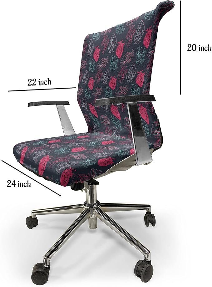 Ambesonne Human Anatomy Office Chair Cover, Anatomical Heart Analogy Veins Stems Palpitating Organ Sketch, Stretchable Decorative Universal Size High Back Printed Slipcover, Pink Charcoal