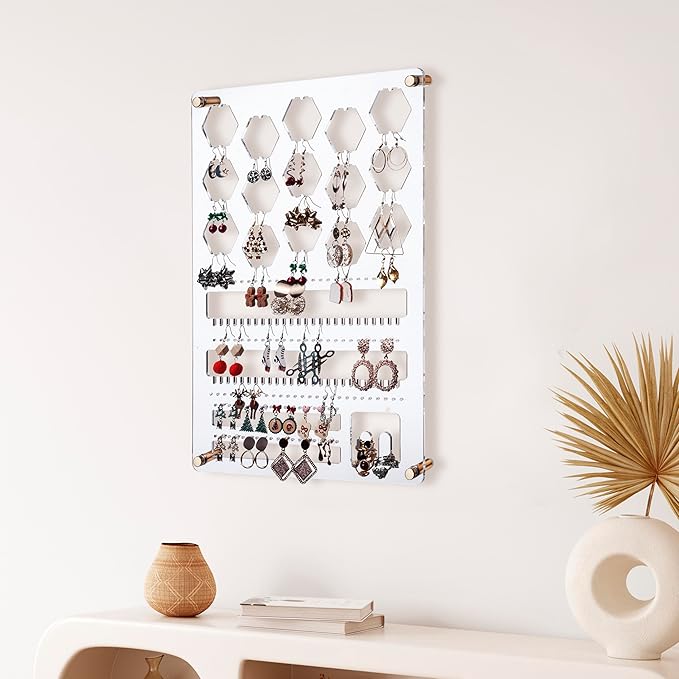 Earring Holder Organizer Wall, Hanging Jewelry Organizer, Wall Mounted Earring Holder Organizer, Acrylic Earring Storage Display for Studs, Dangling, Bracelet and Rings Visit the Store