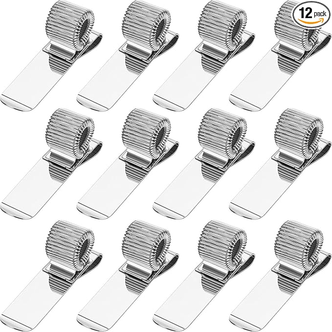 Outus 12 Pcs Pen Holders for Clipboard Metal Pen Clip Holder Attachment with Adjustable Spring Loops Organizer Manganese Steel Clip for Notebook and Home Office Pocket(Transverse Style, Silver)