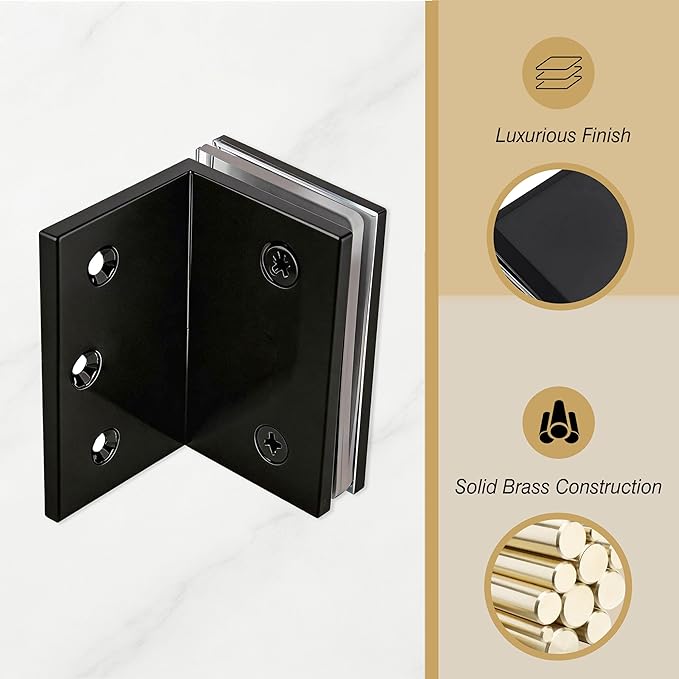 Glass Clamp, Heavy Duty Solid Brass Shower Clip for 5/16" to 1/2" (8-12mm) Glass, Wall or Floor Installation, Matte Black