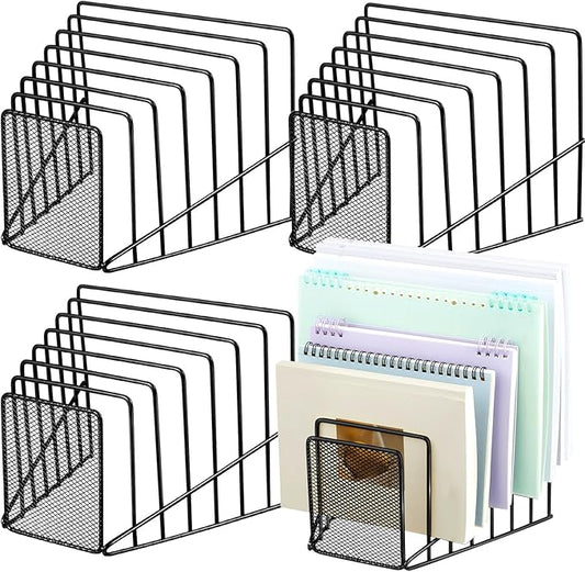 4 Pcs 7 Section Wire File Organizer for Desk, Metal Mesh Incline File Holder, Letter & Magazine Folder Rack, Desktop Paper Sorter for Home Office School (Black)