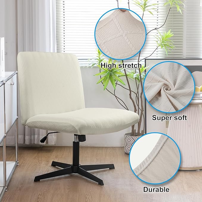 Iauddy Armless Criss Cross Office Desk Chair Cover Slipcover,Accent Mid Back Wide Swivel Task Vanity Slipper Chair Protector Stretch Removable Without Arms for Accent Chair