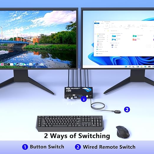 8K@60Hz KVM Switch 2 Monitors 2 Computers HDMI, 4K@120Hz KVM Switches Dual Monitor with 4 USB 3.0 Ports Sharing Keyboard Mouse Printer, Monitors Switch for 2 Computers, HDMI Switcher 2 in 2 Out