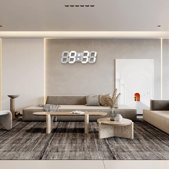 15" 3D LED Digital Wall Clock, Large Decor Wall Clock, 12/24H, Time/Date/Temperature Display, Adjust Brightness, Easy Read Time,for Office/Living Room/Meeting Room/Kitchen
