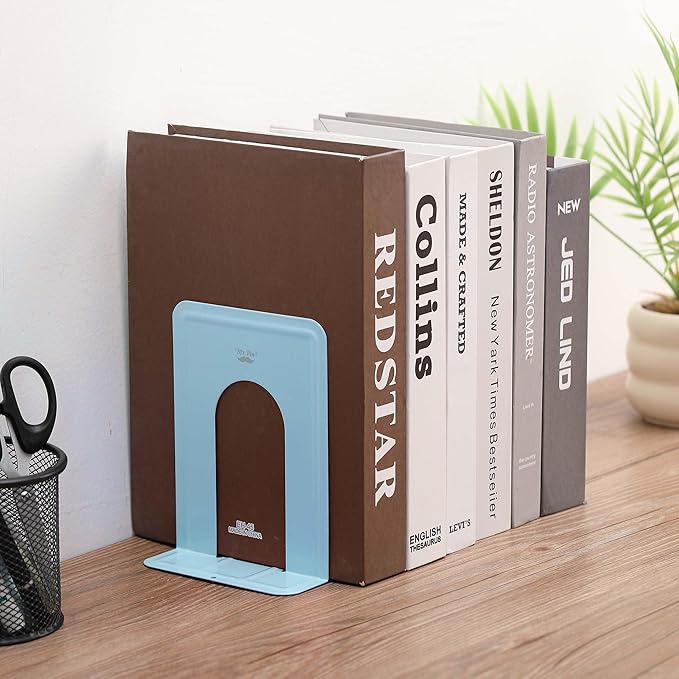 Mr. Pen- Book Ends, 4 Pack, Light Blue, Heavy Duty Metal Bookends for Shelves, Book Holders for Shelves, Metal Bookends