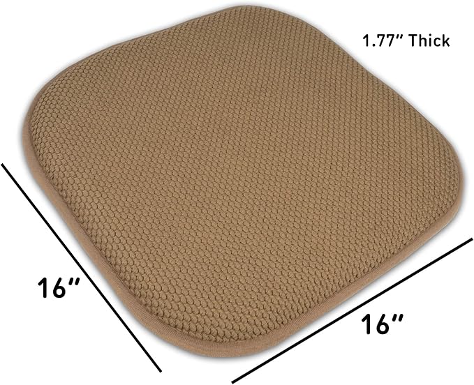 Sweet Home Collection Memory Foam Honeycomb Nonslip Back 16" x 16" Chair/Seat Cushion Pad, 2 Pack, Taupe