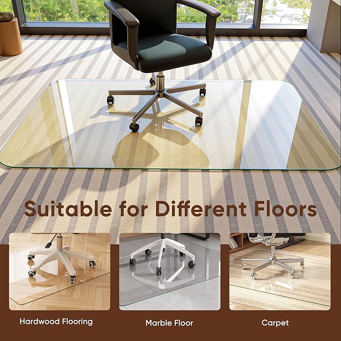 Antok Tempered Glass Chair Mat, 32"x48" Office Chair Mat for Carpet & Hardwood Floors, Heavy Duty 1/5" Desk Chair Mat for Smooth Rolling at Home or Office