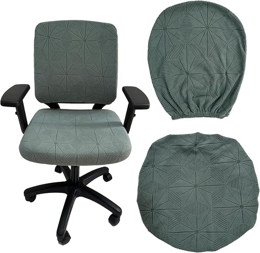 High elasticity anti slip office chair cover, split design for easy installation,universal desk chair case wear-resistant and scratch resistant (Pine and cypress green,Chair seat Cover + Back Cover))