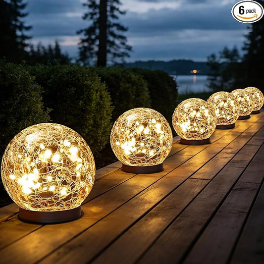 JKIMK Solar Globe Lights Outdoor Waterproof-Solar Balls Garden-Cracked Glass Ball Solar Lights Outdoor-Solar Orbs Outside-Outdoor Decorations Patio & Yard Lawn Backyard Decor
