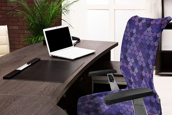 Ambesonne Mermaid Tail Office Chair Cover, Japanese Folk Inspired Cartoonish Squama Scales in Purple Color Palette, Stretchable Decorative Universal Size High Back Printed Slipcover, Purple