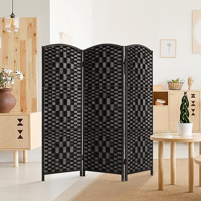 HALLYBEE Small Room Divider, Privacy Screen, Short Room Dividers and Folding Privacy Screens, Foldable Temperary Wall Partitions, 3 Panel Black Space Separation Separator