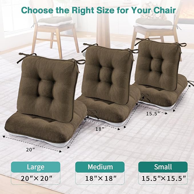 BETU Chair Cushions for Dining Chairs,3.5" Thick Kitchen Table Chair Pads with Ties,Non Slip Backing and Covers,Seat Cushion for Dining Room,Bar,Patio Chairs,18"X18"X3.5"