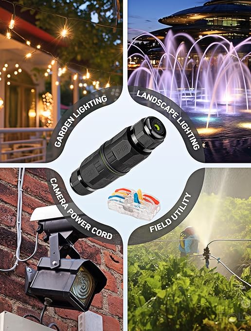 SARDVISA 3-Pack Junction Box with 3 Pin Electrical Cable Connectors, IP68 Waterproof, 4-10mm Adjustable Wire Box, Outdoor Wire Connector Kit for Garden/Landscape Lights, Camera Cable, Car Power Cord