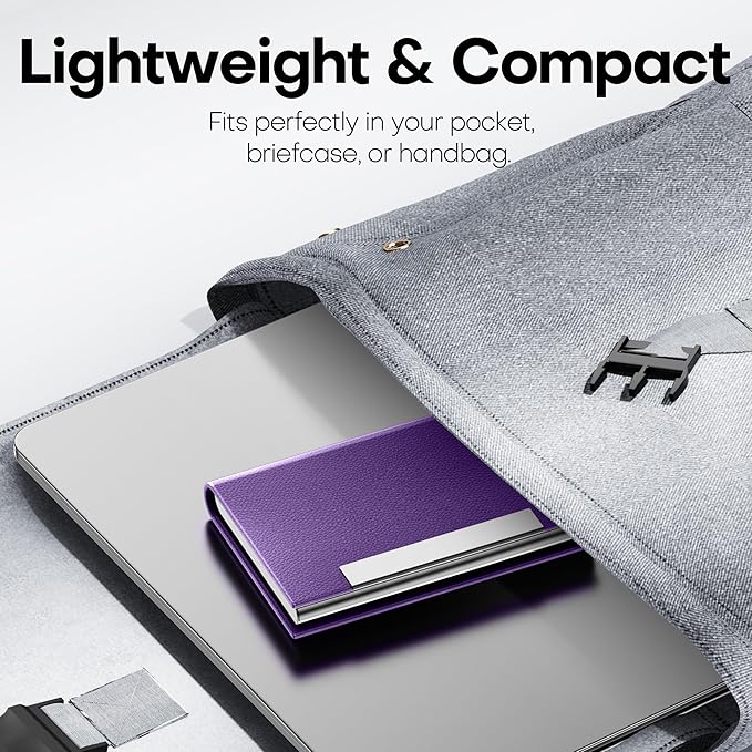 Padike Business Card Holder, Business Card Case Professional PU Leather & Stainless Steel Multi Card Case,Business Card Holder Wallet Credit Card ID Case/Holder for Men & Women. (Purple)