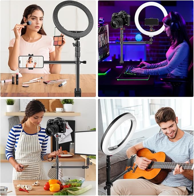 Camera Desk Mount Table Stand with Magic Arm & Ball Head, Table Light Stand with C Clamp, Webcam Desk Camera Mount for DSLR Ring Light Mic Live Streaming Vlog (811003)