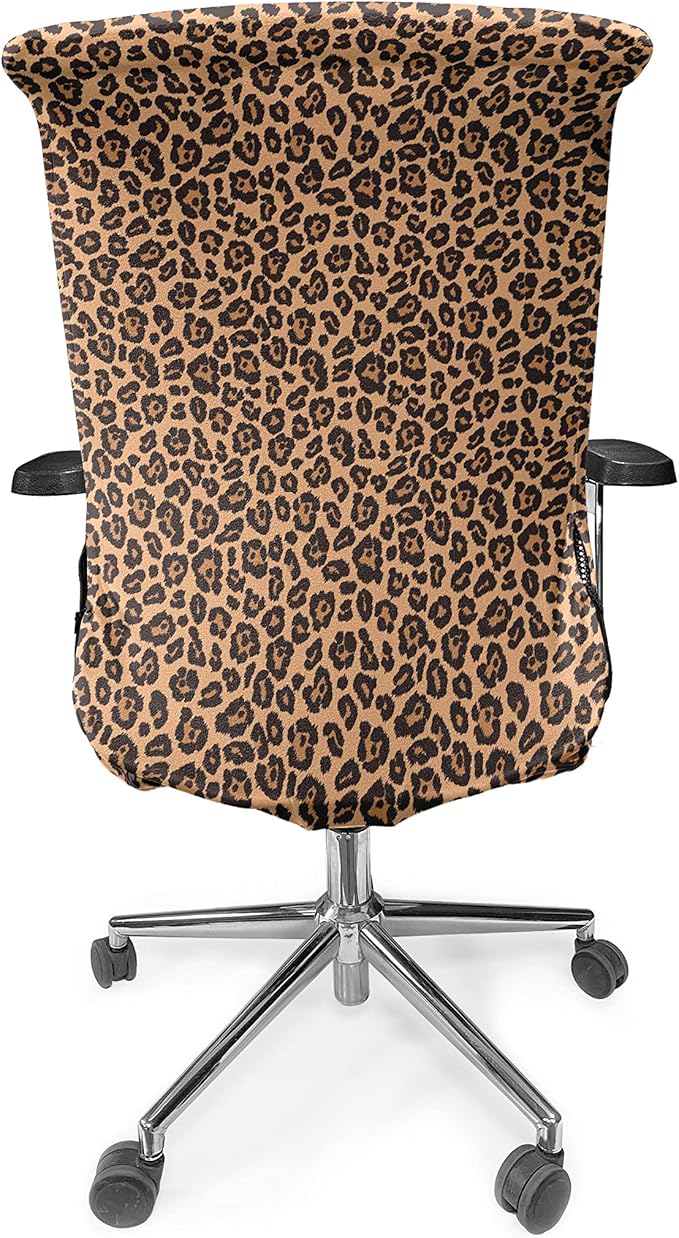 Ambesonne Peach Color Leopard Print Office Chair Cover, Orange Color Leopard Pattern Illustration Exotic Pattern, Stretchable Decorative Universal Size High Back Printed Slipcover, Orange and Black
