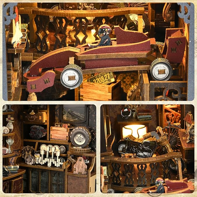 ETKVR Book Nook Kit, Book Nook Kits for Adults DIY Booknook Model Build, DIY 3D Wooden Puzzle Bookend Booknook Bookshelf Insert Miniature Dollhouse Kit for Home Decoration