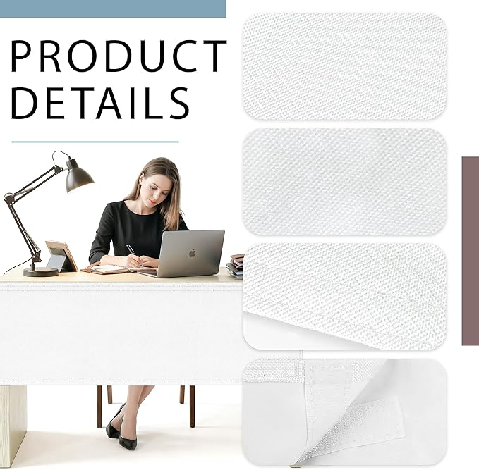 60" Under Desk Privacy Panel White Self-Adhesive Modesty Panel 600D Heavy Duty Desk Skirt Privacy Divider for Office Home or Standing Workstation Concealer Shield