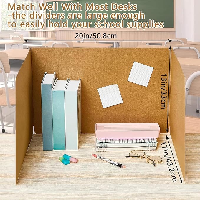 Gueevin 40 Pcs Classroom Desk Dividers for Students Test Privacy Folders for Better Focus Overall Size 13" x 20" x 17" School Testing Study Cardboard (Brown)