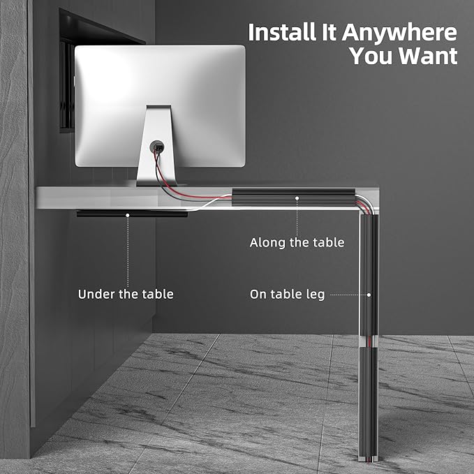 YECAYE 6x15.7in Cable Management, Cord Organizer, Cable Organizer, Adhesive Mount Cord Organizer for Desk, No-Drill Desk Wire Management for Home Office, Baby proofing, Black