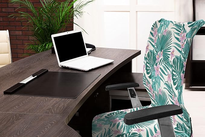 Ambesonne Tropical Office Chair Cover, Continued Layout of Palm Leaves Jungle Coconut Monstera Summer Art, Stretchable Decorative Universal Size High Back Printed Slipcover, Teal Purple