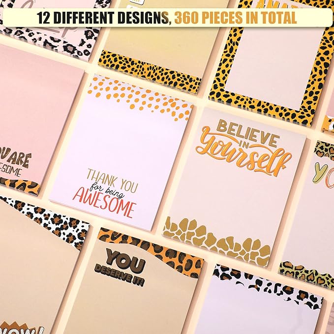 12 Pieces Empowering Sticky Note Pads 3" x 4" Motivational Educator Sticky Notes Inspirational Self Stick Note Pad Funny Sticky Notepad Appreciation Gifts for Teacher Office Student (Leopard)