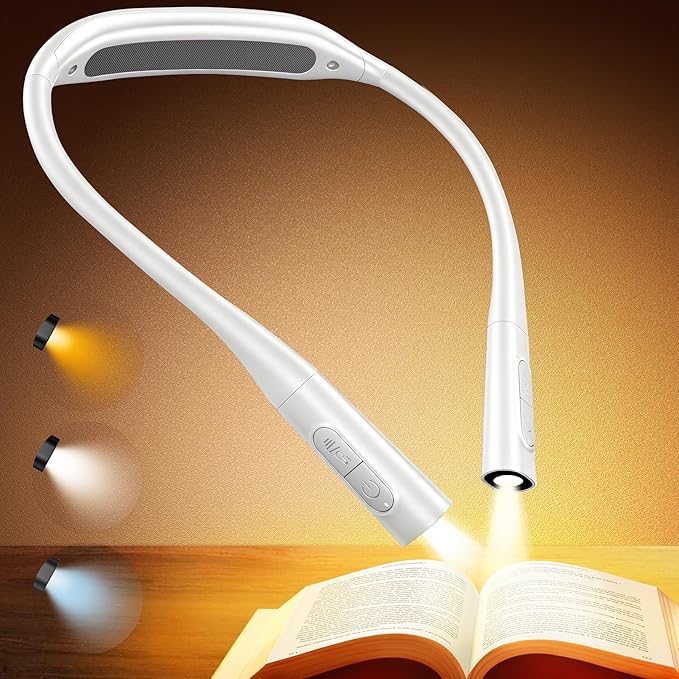 Glocusent Lightweight Neck Light for Reading in Bed, 1200mAh Rechargeable Book Light, Hands-Free Reading Light, 5 Colors, 5 Brightness Adjustable, Private Bedtime Reading for Book Lover
