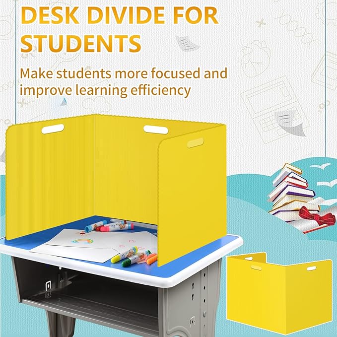 24 Pcs Desk Dividers for Students Classroom Plastic Privacy Folders Yellow Test Dividers for Students Desks Trifold Privacy Panel Partitions for School Teacher Supplies (24pcs Yellow)