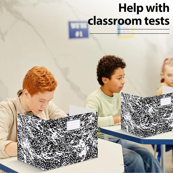 Sabary 24 Pack Privacy Folders for Students Desk Dividers Testing Dividers Standard School Privacy Coated Cardboard for Classroom Teacher Supplies Keep Eyes from Roving(Marble,Black)