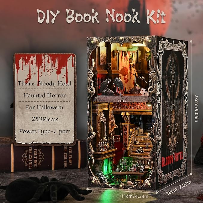 ETKVR Book Nook Kit, Book Nook Kits for Adults DIY Booknook Model Build, DIY 3D Wooden Puzzle Bookend Booknook Bookshelf Insert Miniature Dollhouse Kit for Home Decoration