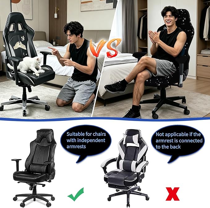 Gaming Chair Covers Slipcovers, 3D Printing Stretchable Elastic Computer Reclining Gaming Chair Seat Cover with Armrest Cover (No Chairs)(G)