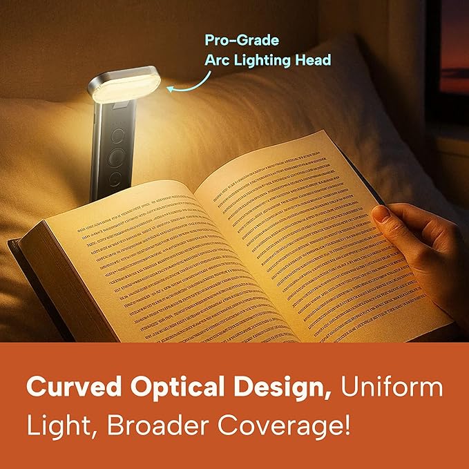 86lux Book Light, Reading Light for Book in Bed, USB Rechargeable LED Night Light with 3 Colors & Stepless Dimming, Aluminum Alloy Bookmark Light for Book Lovers, Technology Black