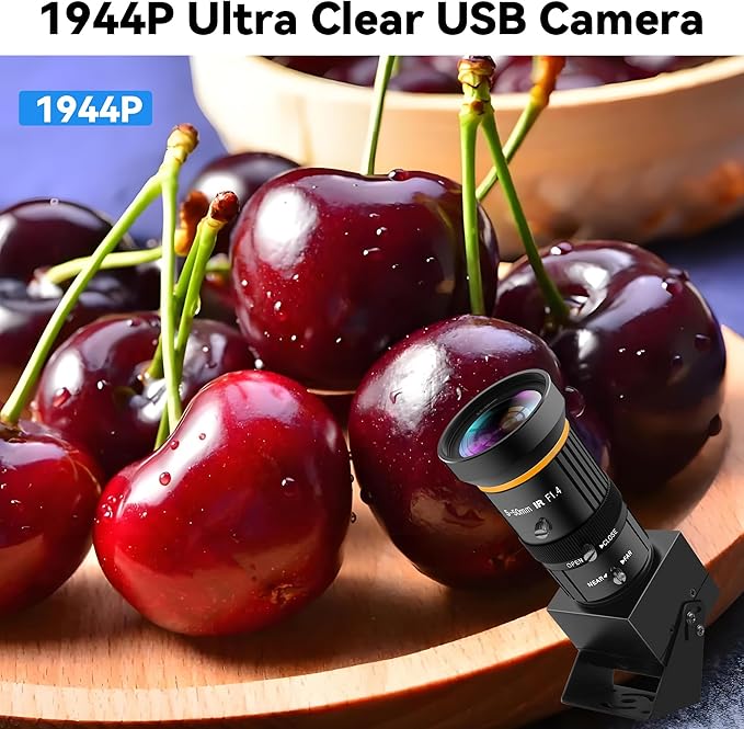 USB Webcam 5MP Color Industrial USB Camera with CS-Mount 5-50mm 10X Manual Zoom Lens – 1944P@30fps, Plug-and-Play for PC, Live Streaming, Video Conferencing & Projects