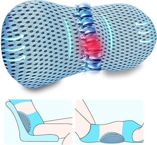kasney Lumbar Support Pillow, Memory Foam Lumbar Pillow for Lower Back Pain Relief, Back Support Pillow for Office Chair, Car Seat - Blue