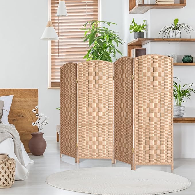 HALLYBEE Small Room Divider, Privacy Screen, Short Room Dividers and Folding Privacy Screens, Foldable Temperary Wall Partitions, 4 Panel Natural Space Separation Separator