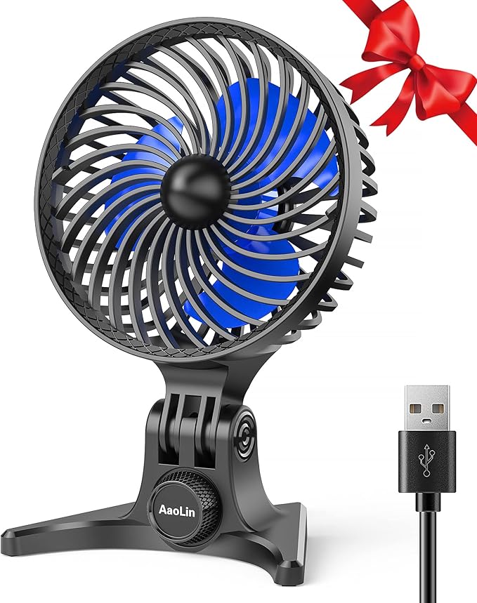 AaoLin USB Desk Fan, Small Fans with CVT Variable Speeds, Strong Cooling Airflow, Quiet Portable, Desktop Mini Personal Table Fan for Room, Home, Office, Bedroom, Blue Black