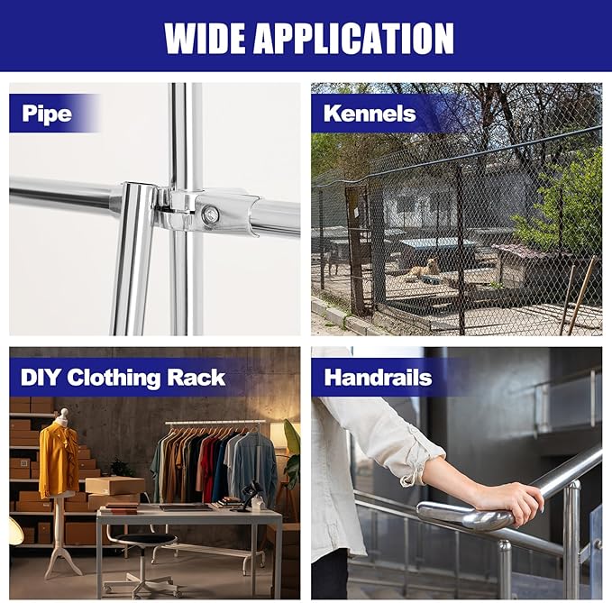 uxcell 6Pcs Tee Structural Pipe Connectors 3 Way End Rails Clamp with Wrench Stainless Steel Corner Pipe Fittings for DIY Shelf Garden Support 1" Fit Pipe Dia, Silvery