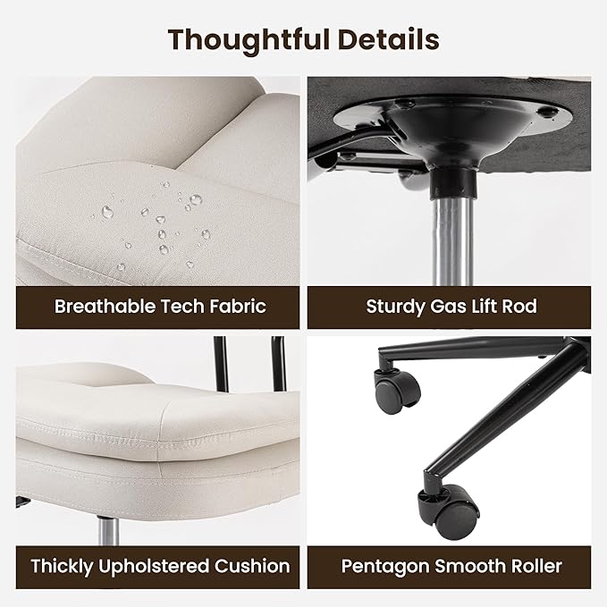 COSIEST Cross Legged Office Chair with Wheels, Ergonomic Kneeling Chair for Adults, Criss Cross Chair with Wide Seat, 360° Swivel Meditation Yoga Desk Chair, Adjustable Height, White