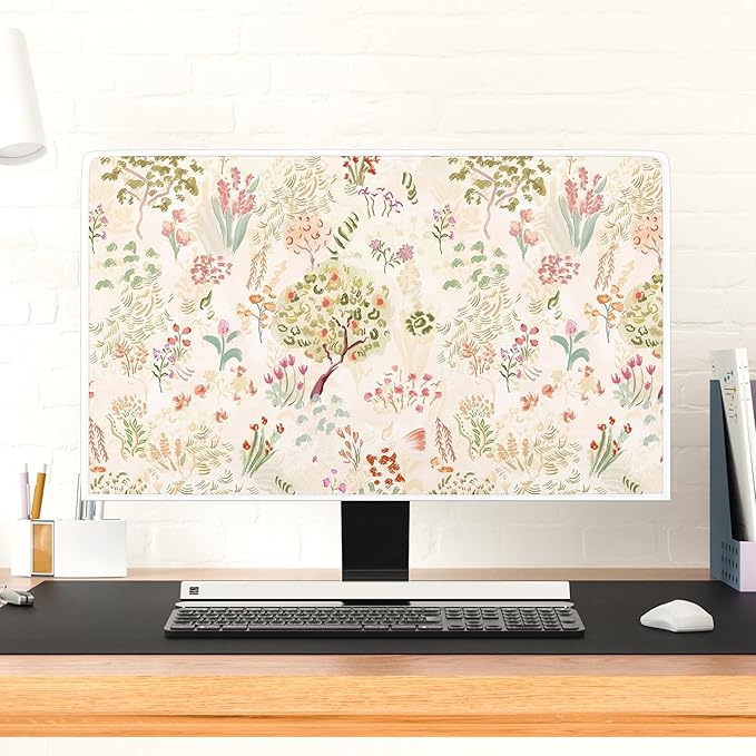 Light Pink Flowers Waterproof 22, 23, 24, 25 Inch Anti-Static Dustproof LCD/LED/HD Cottagecore Floral Panel Case Computer Monitor Covers Sleeve Compatible with PC Desktop and TV，Botanical