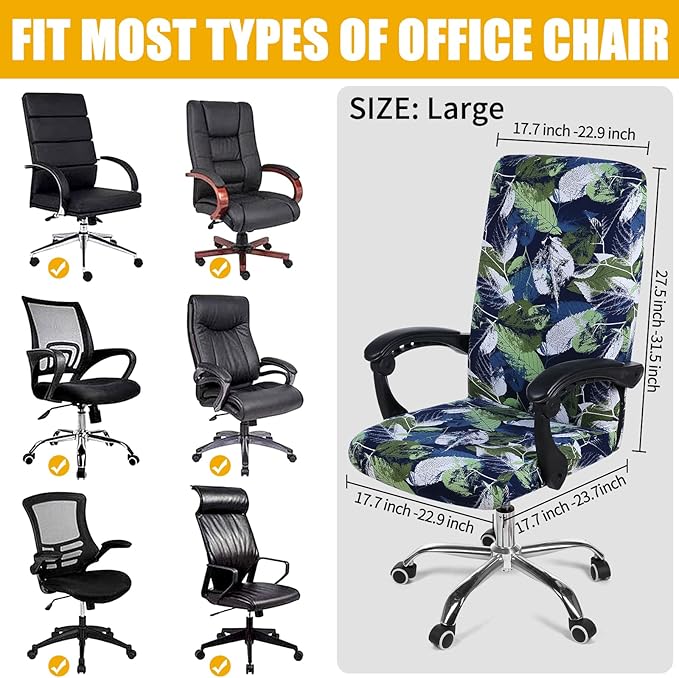 Smiry Stretch Printed Office Computer Chair Covers, Universal Desk Rotating Chair Slipcovers Removable Washable, Soft Fit Anti-Dust Spandex Protector Cover with Zipper, Deep Green