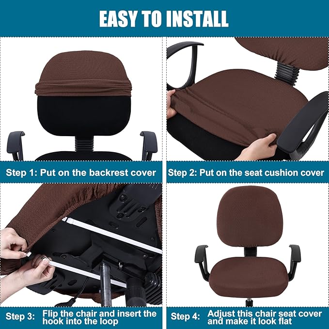 Smiry Stretch Jacquard Office Computer Chair Covers, Removable Washable Universal Desk Rotating Chair Slipcovers Protector, Seat + Backrest Cover, Light Chocolate