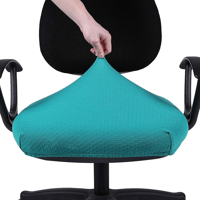 Smiry Stretch Jacquard Office Computer Chair Seat Covers, Removable Washable Anti-dust Desk Chair Seat Cushion Protectors - Peacock Green