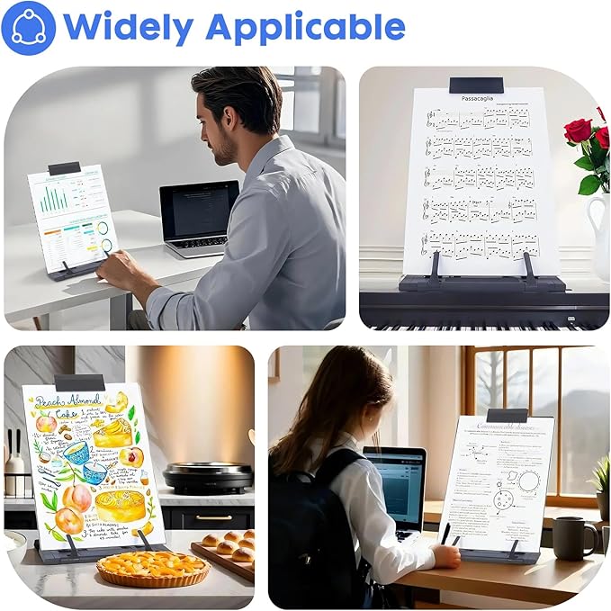 Barelove Desktop Document Holder Paper Stand with 7 Adjustable Positions, Relieve Eyes and Neck Strain, Black Metal Paper Holder Stand for Desk When Typing for A4 Letter, Books, Music Sheet, Textbooks