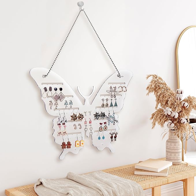 Acrylic Jewelry Organizer - Wall-Mounted or Desktop Stand for Earrings, Studs and Hooks - Elegant Earring Rack with 40 Holes, 40 Slots, for Studs, and Jewelry Storage, Practical Quick Assembly