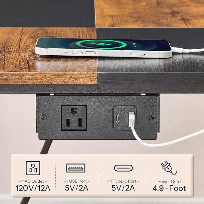 HOOBRO 23.6"×23.6" Large Printer Stand, Printer Table with Charging Station, Printer Cart on Wheels, Rolling Cart, for Office, Living Room, Rustic Brown and Black BF14UPS01