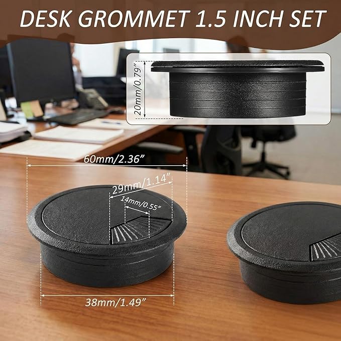SATINIOR 10 Packs Desk Wire Cord Cable Grommets Cover Plastic PC Desk Cord Organizer Plastic Grommet Hole Cover for Arranging Managing and Hiding Office PC Desktop Cable(1.5 Inch, Black)
